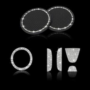 Bling Engine Start Stop Button Cover Crystal Car Cup Holder Coaster Compatible with Honda Civic Accord Passport Pilot CR-V HR-V XR-V UR-V Odyssey Logo Decal Emblem Interior Accessories Set (For HD)