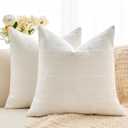 Throw Pillow Covers Set of 2 20x20 Inch Linen Check Decorative Pillow Covers, Neutral White Soft Vintage Pillowcases for Couch Sofa Bed Living Room, Farmhouse Home Boho Decor