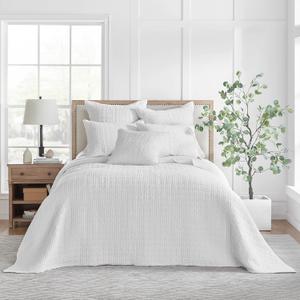 Levtex Home Mills Waffle Queen Bedspread Set (104x106in) with 2 Pillow Shams (26x20in) - Bright White - 100% Cotton Queen Size Bedspread Set - Lightweight, Soft, Pre-Washed