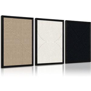 Abstract Modern Wall Decor Art Set of 3 Boho Neutral Canvas Wall Art Beige Minimalist Line Wall Art Decor Brown Black Art Modern Abstract Prints Pictures for Living Room Bedroom 24x36 Inch Framed