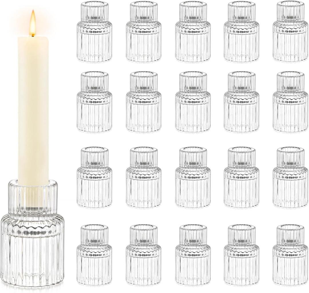 Candle Holder Glass Candlestick Holders: Hewory 20PCS Clear Taper Candle Holders Bulk for Table Centerpiece, Glass Candle Holder Candle Stick Holder Decor for Christmas Wedding Party Bridal Showers