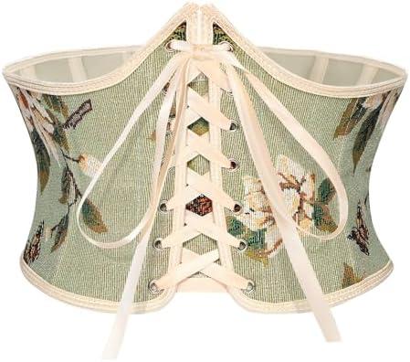 XquiziFit Renaissance Corset Belt for Women Wide Waist Belt Lace-up Floral Corset Underbust Corset, Medium
