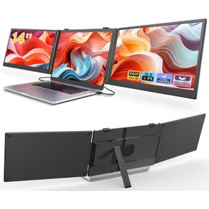 Laptop Screen Extender, 14'' FHD 1080P Ultra-Slim Triple Portable Monitor for Laptops, Two Cable USB-C Travel Monitor Extender Plug & Play for 13"-17" Laptop, Compatible with Wins/Mac/Android/Chrome