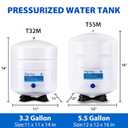 iSpring T32M Pressurized Water Storage Tank with Ball Valve for Reverse Osmosis RO Systems, 4 Gallon, 1/4" Tank Valve Included, White
