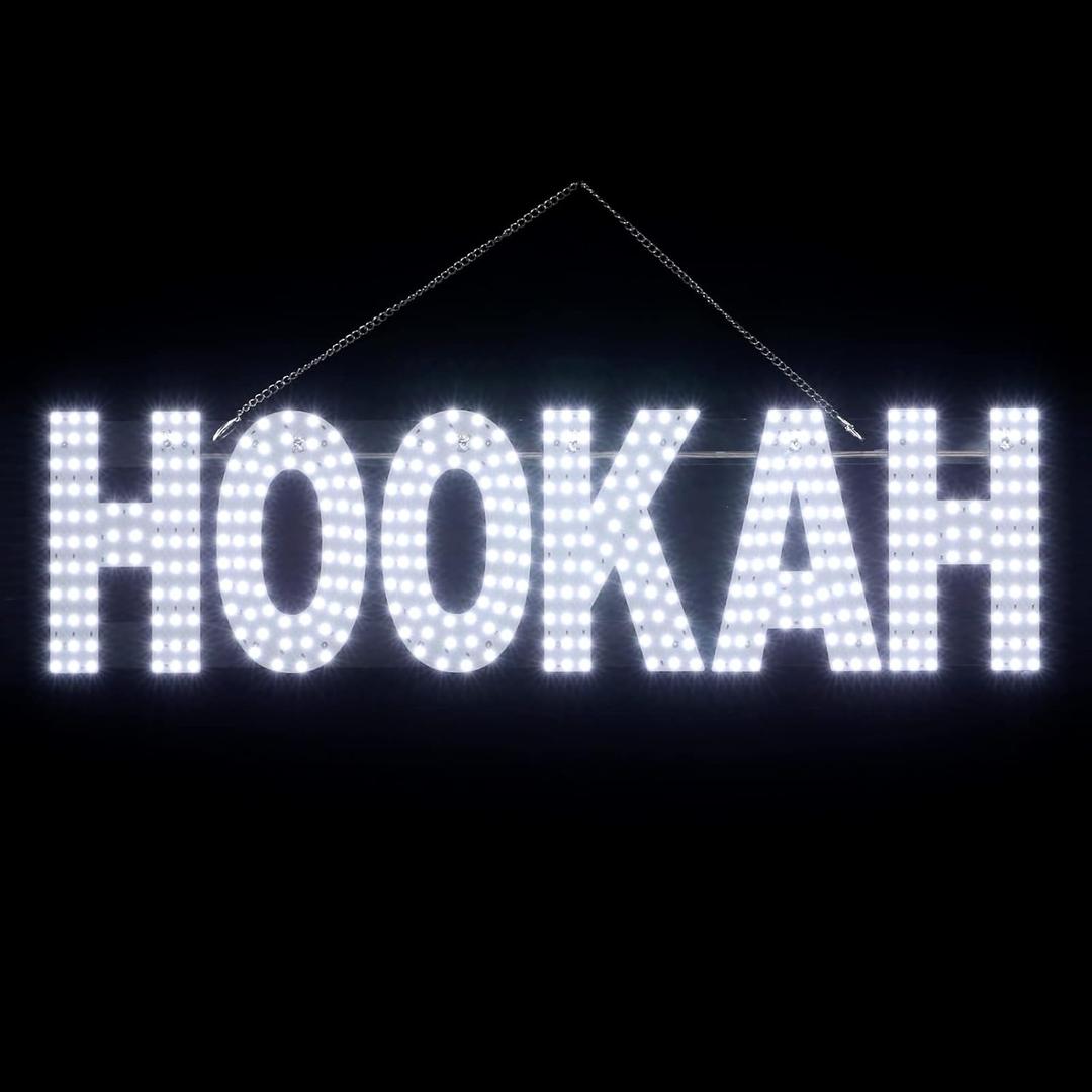 30"x7" Large LED HOOKAH Sign for Smoke Shops, Super Bright Unique Design HOOKAH Sign with Hanging Installation, High Visibility Sign for Stores Retail Shops Window (HOOKAH)