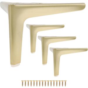 4.7 Inch Heavy Duty Furniture Legs Antique Brushed Gold, Metal Triangle Furniture Feet Set of 4, Modern Style DIY Replacement for Sofa Legs, Cabinet Legs, Dresser Legs (Brushed Gold, 4.7 Inch)