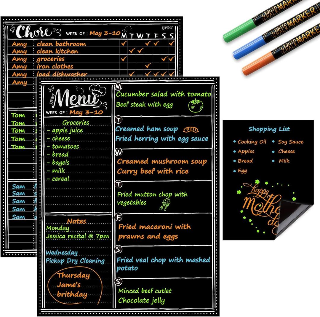 JJPRO Magnetic Dry Erase Menu and Chore Chart Blackboard for Fridge-Weekly Meal Planner Chalkboard,Behavior Chart Chalkboard for Multiple Kids with Notepad Blackboard