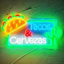 Neon Sign - Tacos & Cervezas LED Neon Light Mexican Food Neon Lights Street Food LED Sign Decor Shop Business Neon Decoration Gift for Taco Lover