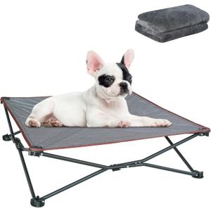 unp Raised Outdoor Dog Bed - 19 x 19 x 10 inch Dog Bed Folding, Washable Plush Cover & Carrying Bag - Cooling Elevated Pet Cot for Dachshund, Chihuahua... (Grey, S)