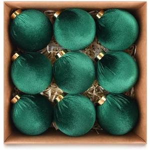 Velvet Ornaments for Christmas Tree Decorations - Emerald Green Xmas Ball Ornament for Indoor Holiday Decor - Shatterproof Christmas Bulbs Ornaments 80mm 3.15inch - Pack of 9