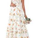 OUGES Womens Summer Maternity Maxi Dresses for Photoshoot Ruffle Sleeve Square Neck Wedding Guest Baby Shower Long Dress Flowy Pregnancy Must Have Maternity Clothes(White Orange Floral,M)