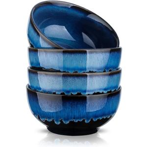 KOOV 24 Ounce Soup Bowl Set, Porcelain Cereal Bowls Microwave And Dishwasher Safe, Ceramic Kitchen Bowls For Oatmeal Breakfast, Chip, Rice, Reactive Glaze Set of 4 (Nebule Blue)