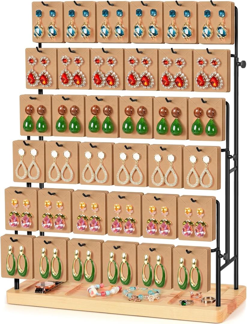 Jewelry Display for Vendors, 36 Hooks Earring Display Stands for Selling, Earring Holder Organizer for Earring Cards, Bracelets, Necklaces, Rings, Keychains Retail-Burlywood