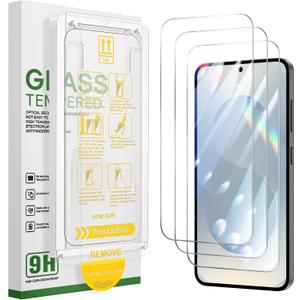 Caka 3 Pack for Samsung Galaxy S25 Screen Protector - Easy Installation with Pull Strip Alignment Frame Support Fingerprint Unlock Bubble-Free Tempered Glass Film