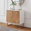 Nathan James Enloe Modern Storage Free Standing Accent Cabinet White with Doors in a Rustic Pine Wood Finish and Gold Powder-coated Metal Base for Hallway, Entryway or Living Room, Brown/White/Gold, Set of 1