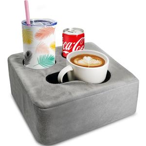 Couch Cup Holder Pillow Tray & Caddy - for Sofa, Bed, Car, Man Cave | Keep Drinks at Hand & Spill-Proof Accessories for New Parents, Camping, Park, Boat, Beach, Bathroom Cup Holder, Gray