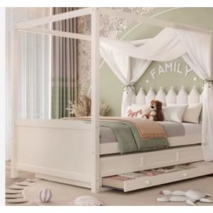 Modern Adjustable Full Platform Bed with 3 Drawers Princess Canopy Bed Frame