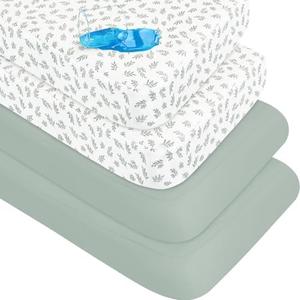 Biloban 2-Pack Crib Sheets Waterproof for Boys Girls, Fitted Crib Sheet for Standard Crib and Toddler Mattress Protector, Super Soft Microfiber Baby Sheet 52x28x8in(Leaf)