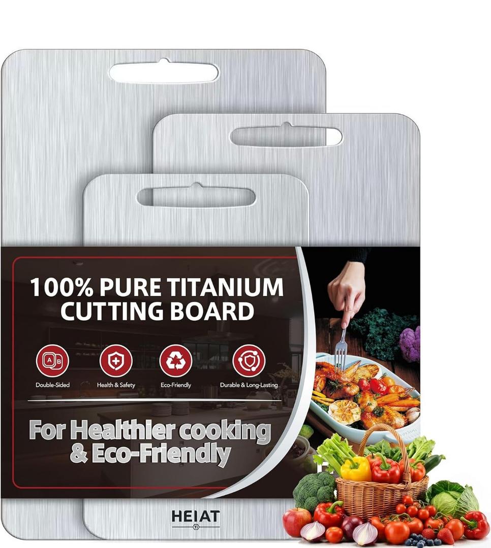 Titanium Cutting Board Set of 3, 100% Pure Titanium Cutting Boards for Kitchen, Non-Toxic, Double-Sided Chopping Boards for Raw & Cooked Food, Handles Included, Dishwasher Safe(M+L+XL), 16"L x 10"W