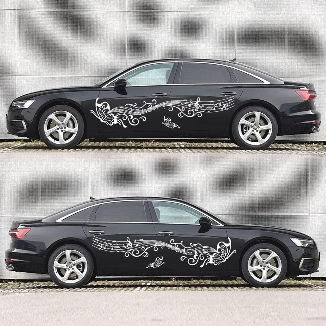 Car Body Decals and Hood Sticker, Butterfly and Music Note Stickers for Cars SUVs Vans and Trucks, Pack of 3 (White)