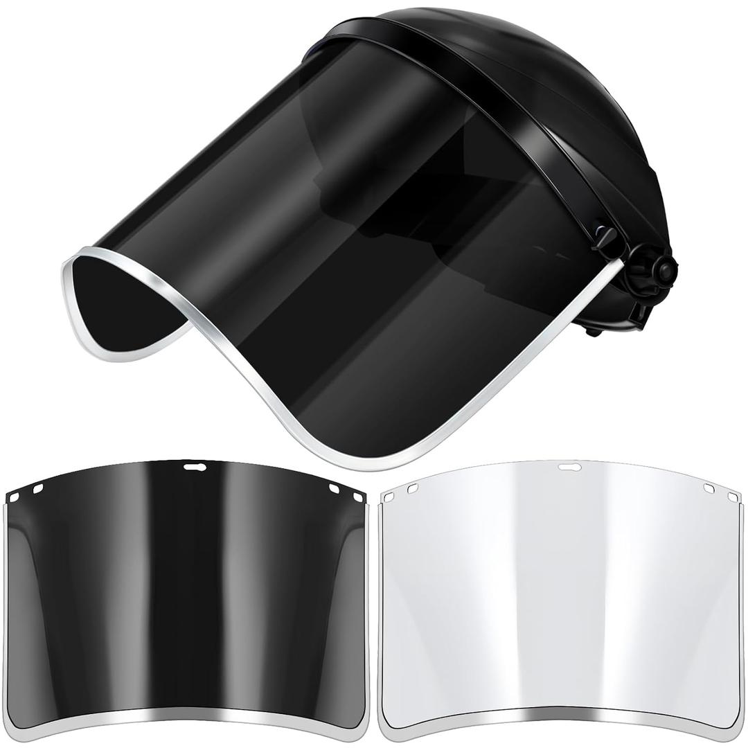 Amylove Face Shield Including 1 Black Headgear + 2 Replaceable Lens(black & Clear) for Protective Grinding Welding Cut Work