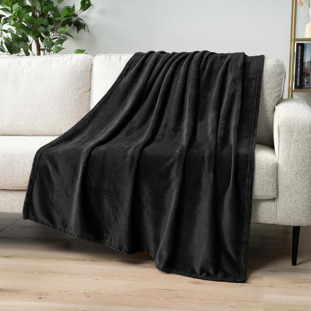  Black Fleece Throw Blanket for Couch, Super Soft Fuzzy Flannel Throw for Sofa, Luxury Plush Microfiber Blanket for Bed, Plush Home Decorative Velvet Gift Blanket, 50x60