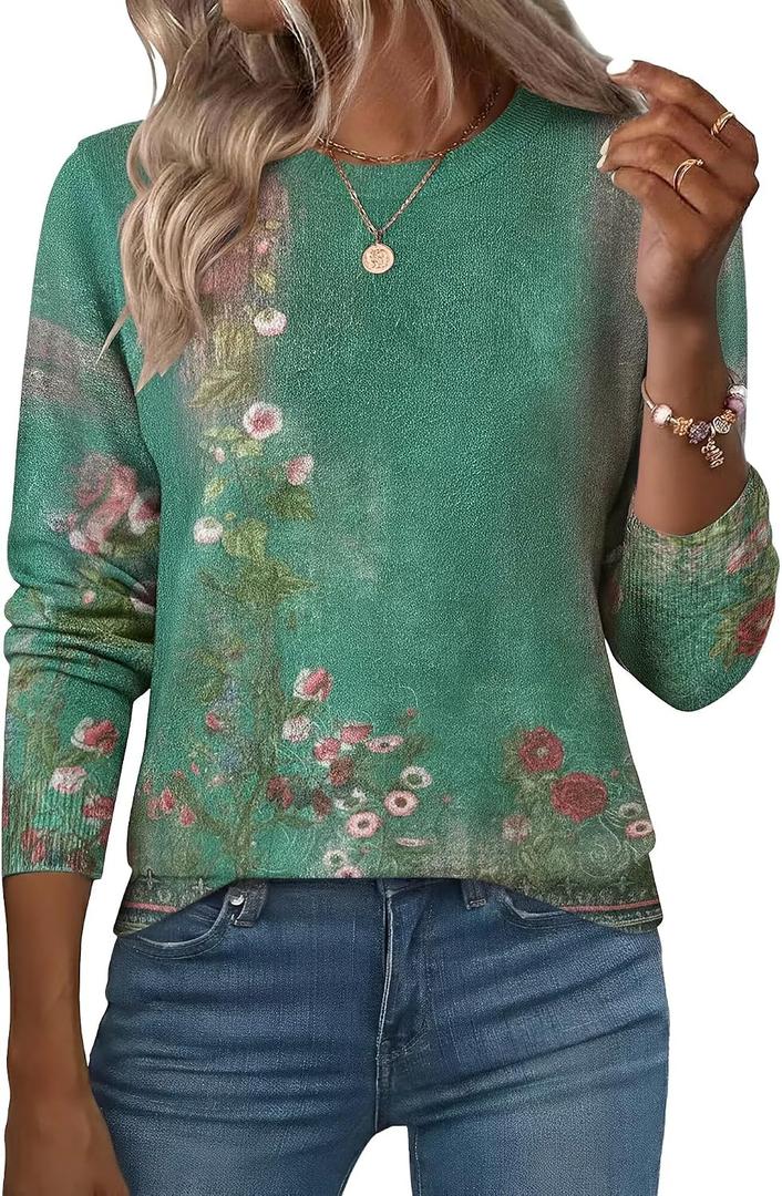 Womens Casual Long Sleeve Sweatshirt Soft Lightweight Cozy Knit Pullover Top 2025 (Green, L)