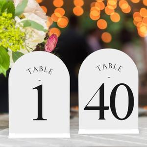 JOYIT Arch Wedding Table Numbers 1-40 with Stands Double-Sided Printed 5" X 7" Acrylic Signs with White Background Black Text, Perfect Acrylic Table Numbers for Wedding Receptions, Parties, Anniversaries, and Events