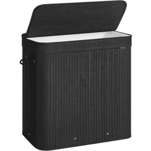 SONGMICS Laundry Hamper with Lid, Bamboo Laundry Basket, Removable Machine Washable Laundry Basket, with Handles, 39.6-Gallons, for Laundry Room, Bedroom, Bathroom, Ink Black ULCB062B01, 150 L