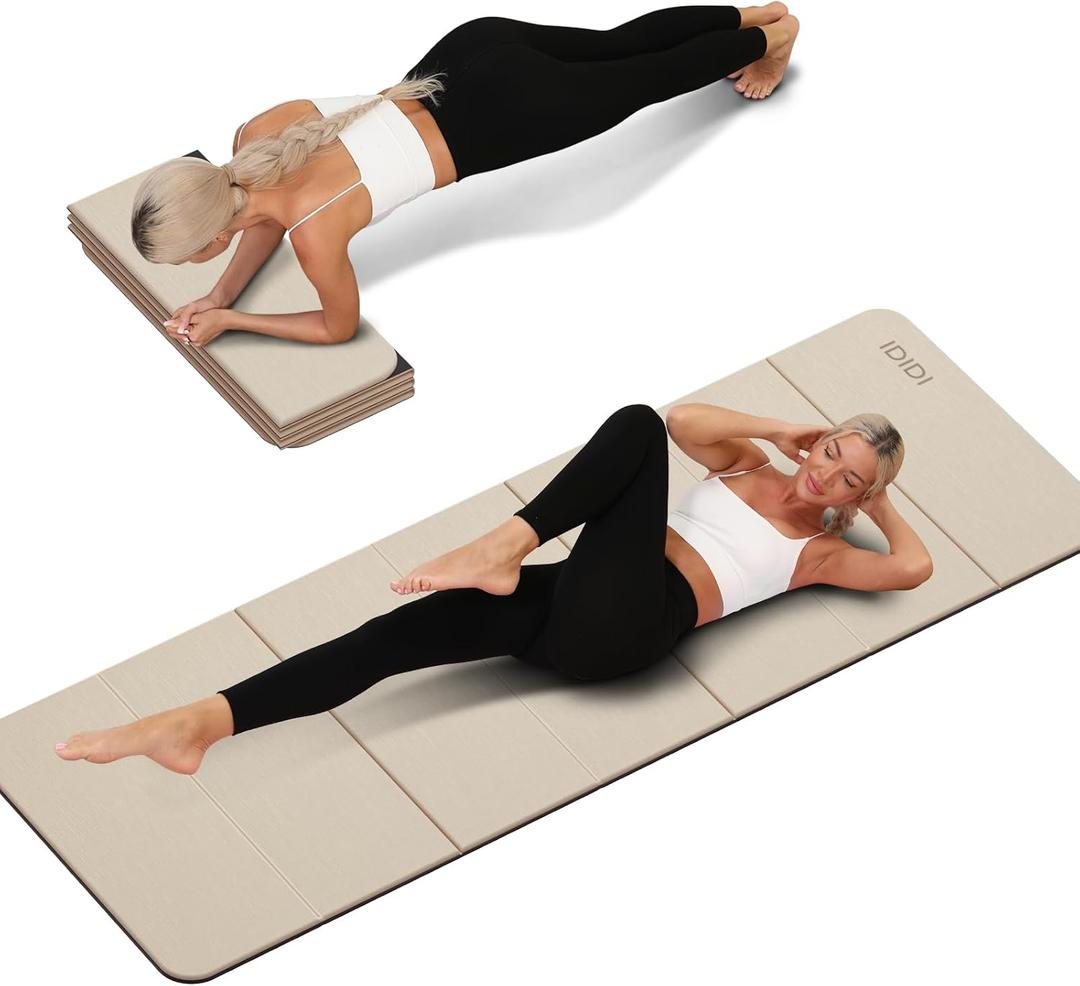 Foldable Yoga Mat Extra Thick 0.32"(8mm) | Folding Exercise Mat,Odorless POE, Non-Slip Grip, No-Curl Edges, Great for Yoga, Pilates & Home Workouts