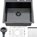 20-inch Drop in Kitchen Sink Black - VOKIM 20"x 19" Top Mount Handmade Small Kitchen Bar Sink 16 Gauge Stainless Steel Single Bowl sink Brushed Nickel, With Dish Grid