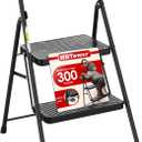 HBtower 2 Step Ladder, Step Stool with Wide Anti-Slip Pedal, Step Ladder Folding Step Stool for Adults, Lightweight Steel Portable ladders for Home Kitchen