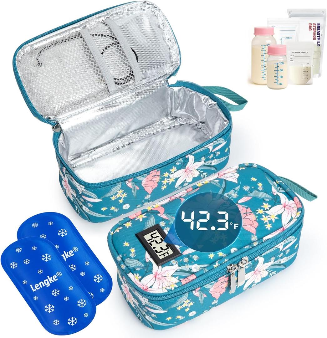 DawnBox Breast Milk Cooler Travel Bag with Real-Time Temp Display - Holds 20oz Breastmilk Storage Bag & Cooling, Portable Breast Milk Cooler Bags with 2 Ice Packs for Breastmilk Storage (Lily)