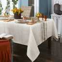 ColorBird Embroidery Leaf Tablecloth Heavy Weight Cotton Linen Fabric Dust-Proof Table Cover for Kitchen Dinning Tabletop Decoration (Rectangle/Oblong, 52 x 86 Inch, Linen)