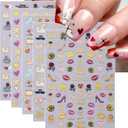 Valentine's Day Nail Art Stickers 3D Self-Adhesive Nail Decals Gold Heart Lip Rose Letter Nail Art Supplies DIY Valentine Design Manicure Nail Decoration Accessories for Women Girls 9 Sheet