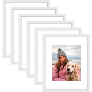 AUEAR 16x20 Picture Frames Set of 6, with Mat for 11x14 or 16x20 without Mat, Composite Wood Gallery Photo Frames with Plexiglass, Wall Mounting (White)