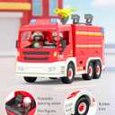 Large Fire Truck Toy with 2 Firefighters & Rescue Tools, Lights & Siren Sounds, Assemble & DIY Fire Rescue Truck Vehicle Toy for Boys Girls Christmas Birthday Gifts Kids Toys for 3 4 5 6 7 8 Years Old