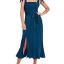 ANRABESS Women's Elegant Bridesmaid Dresses Square Neck Ruffle Split Midi Formal Dress for Wedding Guest Cocktail Party 2023 Gradution Prom Evening Night Dresses 893dianlan-XL Deep Blue  