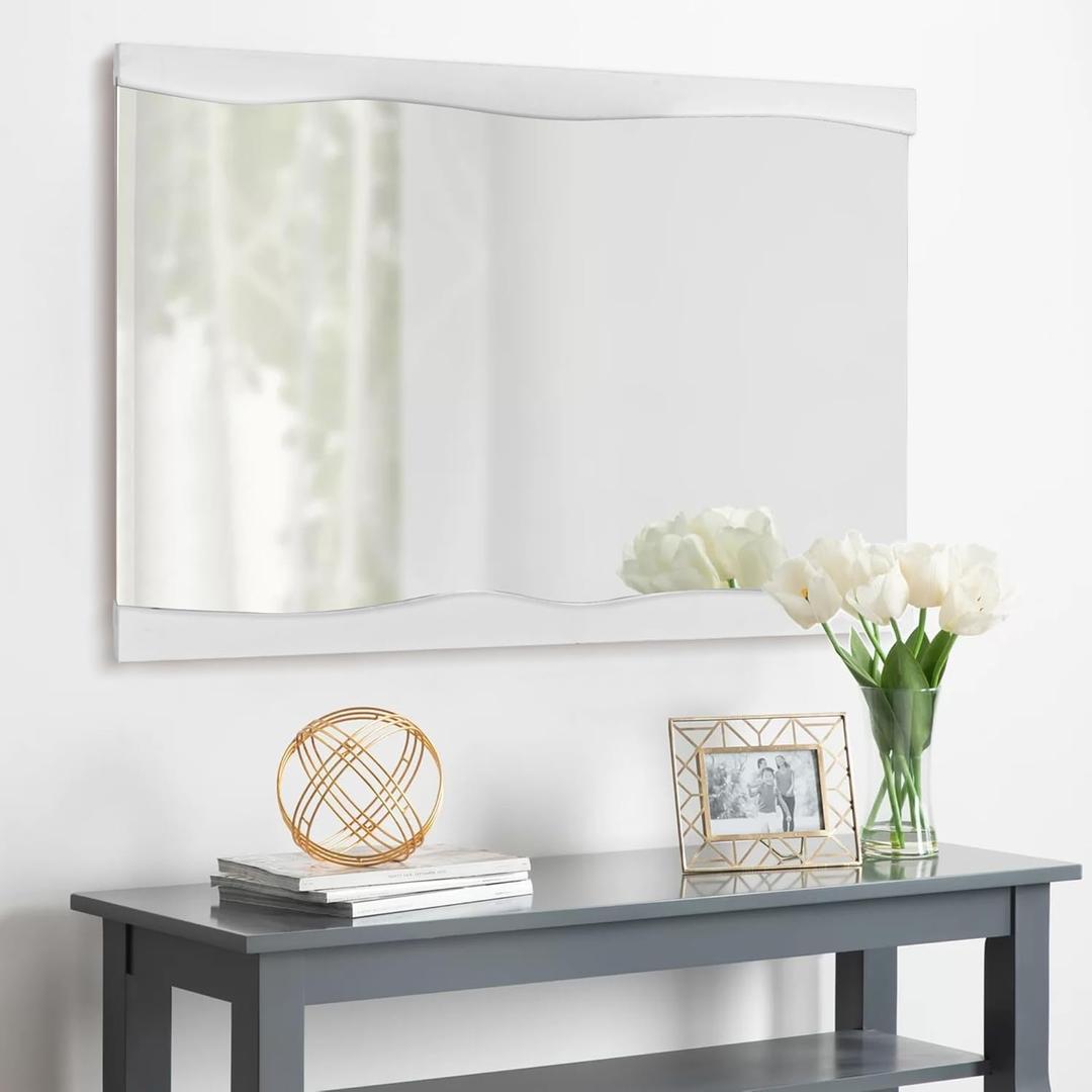 White Bathroom Mirror 24x36 Inch, Solid Wood Framed Rectangle Mirrors for Bathroom Bedroom Living Room or Entryway(24x36, White)