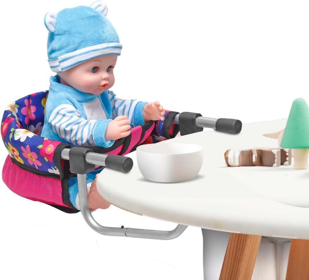 fash n kolor Baby Doll High Chair, Fits up to 20 inch Baby Dolls Flower Print Toddler Furniture Toy High Chair for Dolls (Doll Not Included) (Purple)