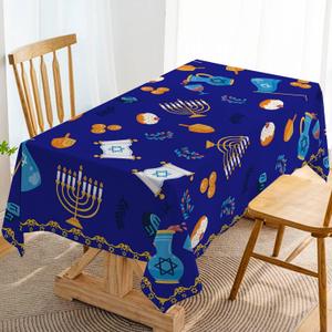 Hafangry Hanukkah Tablecloth Jewish Chanukah Menorah Festival Holiday Party Decoration Star of David Table Cover Home Dining Room Kitchen Table Cloth Decor-6084inch