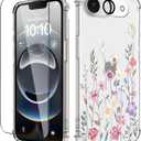 for iPhone 16e Case,[3 in 1] with Screen Protector & Camera Lens Protector, Flower Pattern Design,Clear Soft Shockproof Slim Floral Phone Cover for Women Girls 2025 6.1" (Blooming Flowerets)