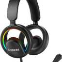 LOBKIN Open Ear Headphones, Bluetooth 6.0 Wireless Headset with Mic Detachable, Adjustable RGB Lights, Voice Assistant Comfortable Breathable Safe Lightweight Over Ear Headphones for Working Gaming (Black)