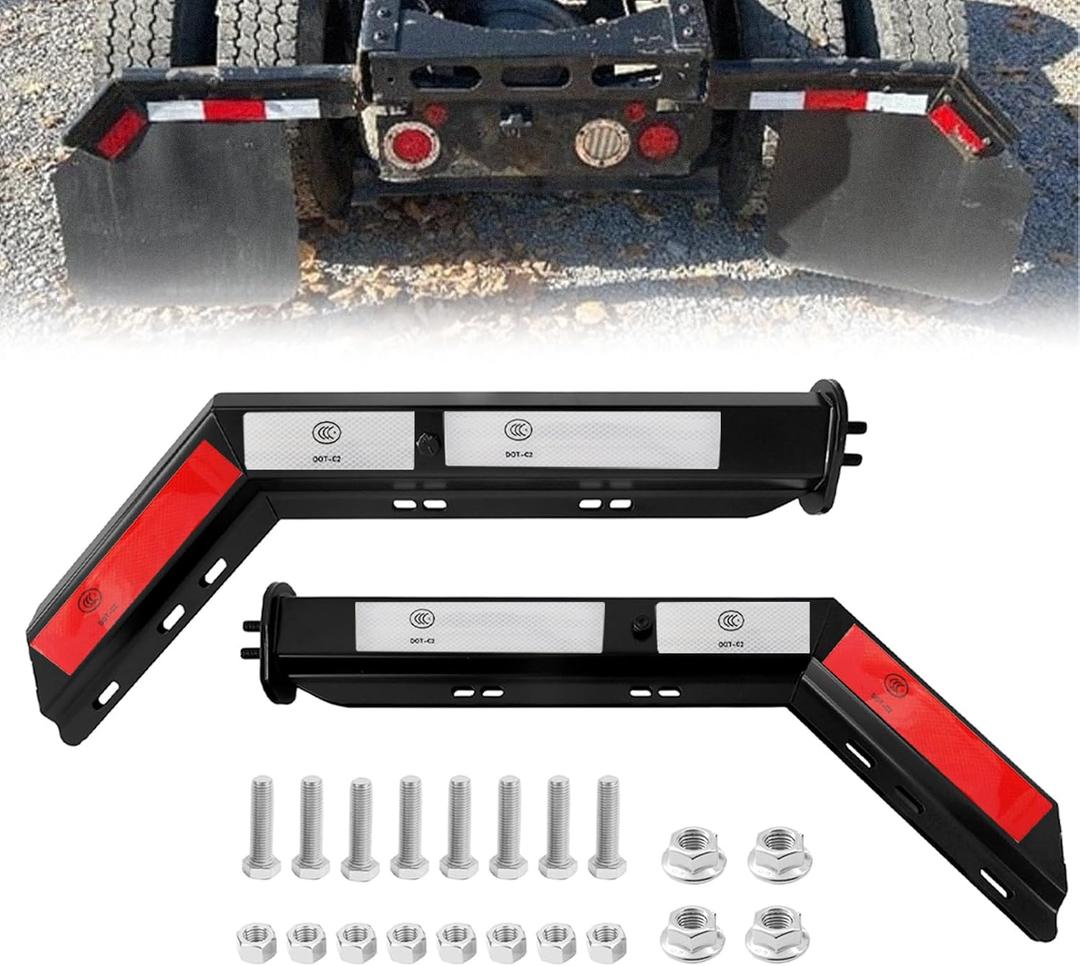 Black Angled Spring Loaded Mud Flap Hanger Bracket Set 1-1/8" Bolt Spacing 30.30" Length Fit with Aluminum Reflective Tapes Fit for Semi Trucks, 2 Pcs