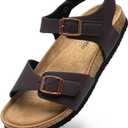 Torotto Toddler Kids Sandals Boys Girls Cork Footbed Sandals with Adjustable Buckle Casual Slides Open Toes Flat (10.5 Little Kid, Lhj396/Red Brown)