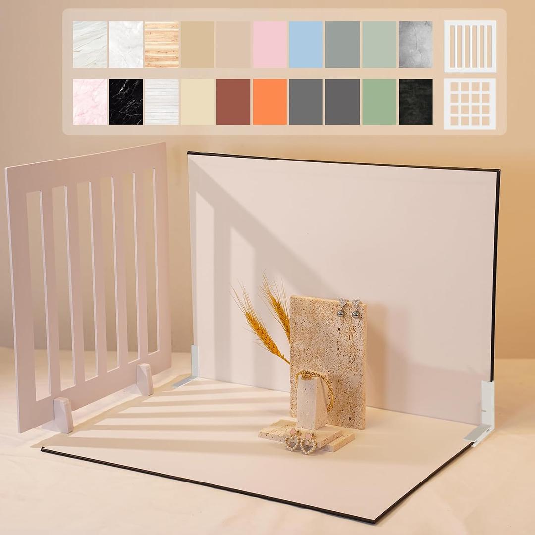 Photography Backdrop Product Photo Background: 10pcs/20pattern Small Product Photoshoot Props kit for Food Jewelry Mini Items Picture (16.5x11.7inch Board Plus) (Light)