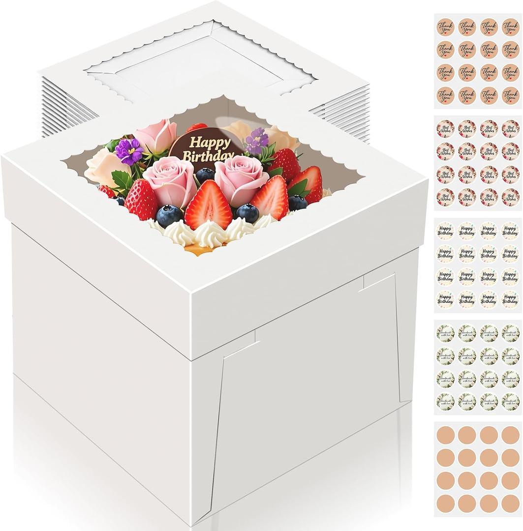 15 PCS Cake Boxes 12 Inch, 12x12x12 Tall Cake Box, 12 Inch Cake Box with Window, White Bakery Boxes, Large Baking Boxes, Cajas Para Pasteles, 12x12 Cake Boxes for Birthday, Wedding, Party, Business
