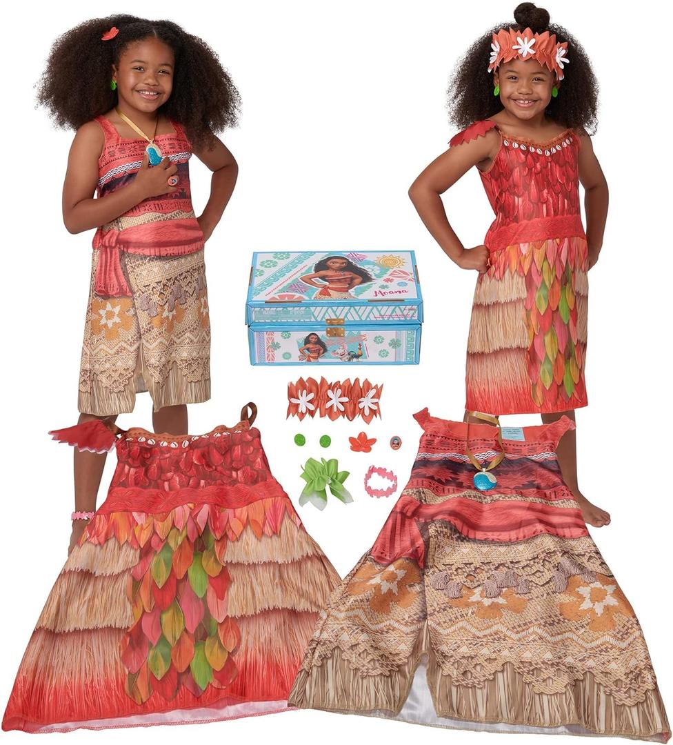 Disney Princess Moana Dress-Up Trunk 11-Piece Island Adventure Costume Set with Accessories & Keepsake Storage Case 