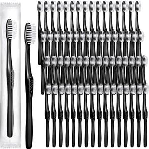 Tessco 500 Pcs Disposable Toothbrushes Individually Wrapped Soft Bristle Tooth Brush Set Travel Toothbrushes Bulk for Adults Oral Hygiene Dental Care Camping Guestroom Hotel(Black)