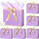 DOYIDE 30 Pcs Thank You Gift Bags with Tissue Paper, 9x7x3.1in Paper Gift Bags with Handles, Gift Wrap Bags with Bow Ribbon for Wedding Birthday Baby Shower Bridesmaid Party (Purple and Gold)